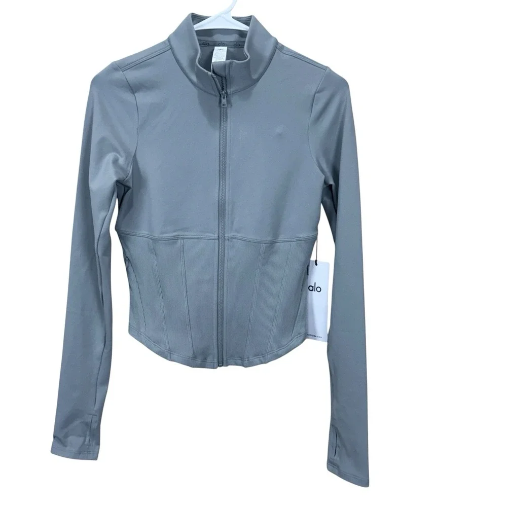 ALO Yoga Womens Airbrush Corset Full Zip Jacket Lunar Gray Size Small NWT